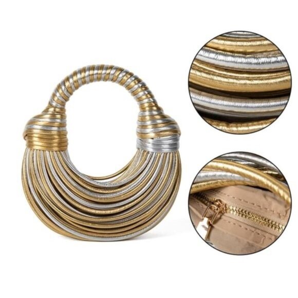 Alanni Knot Handbag Gold Silver Metallic Evening Handbag Mini Purse - Picture 2 of 9